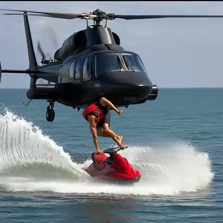 "🚁 Daredevil Headstand on Jet Ski 🛶 One Foot to Helicopter Skid 🌊 Extreme Ocean Stunt 💥 #JetSkiStunt"