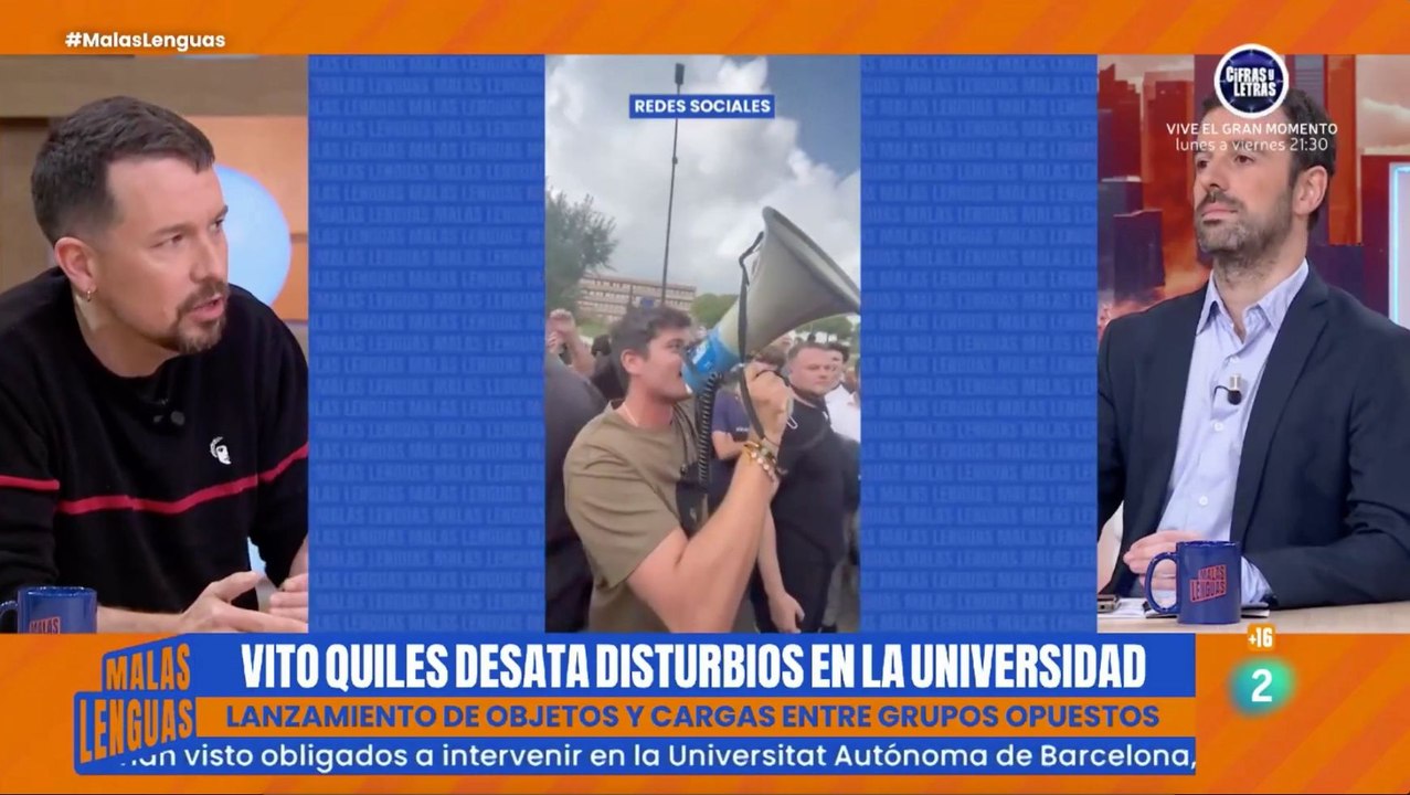 Pablo Iglesias jalea desde TVE la agresión a Vito Quiles: "No seamos gilipollas, no demos un milímetro a estos escuadristas"