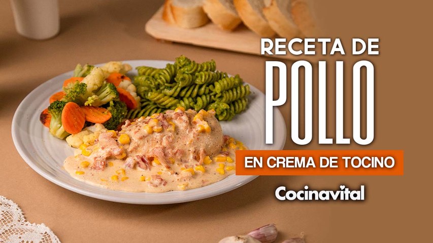 Receta deliciosa de pollo con crema de tocino