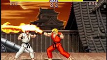 ken lanza fuego a Ryu en combate