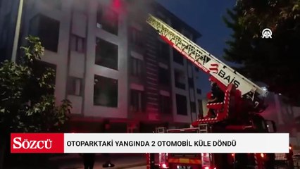 Otoparktaki yangında 2 otomobil küle döndü
