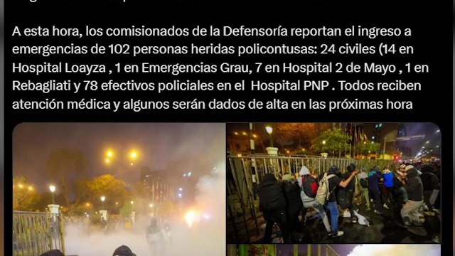 Más de cien heridos, incluidos 80 policías, durante las protestas en Lima