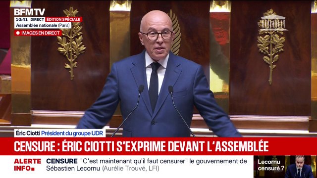 Motions de censure: Nous devons choisir entre la continuité d'un pouvoir usé (...) et le sursaut de la vérité et du courage , affirme Éric Ciotti (UDR)