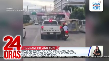 Driver ng pickup na naka-diplomatic plate, tinutugis matapos takasan ang binanggang rider na may angkas na bata | 24 Oras