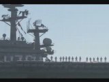 Sailors man the rails as USS Ronald Reagan depart San Diego