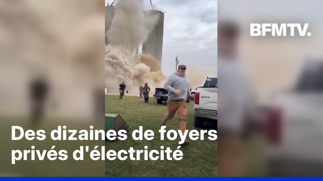 Un silo s'effondre à côté d'ouvriers dans l'Illinois aux États-Unis