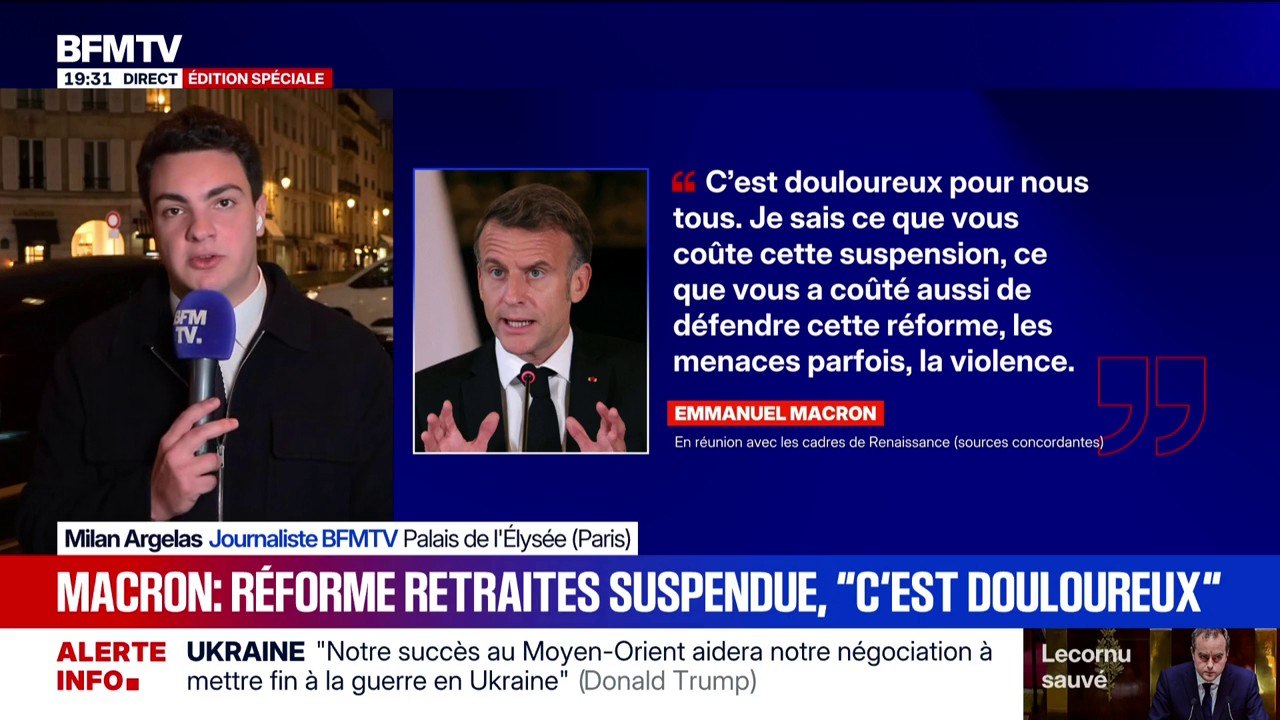 "Douloureux'", un "compromis pour permettre la stabilité": ce qu'a déclaré Emmanuel Macron à des députés Renaissance au sujet de la suspension de la réforme des retraites