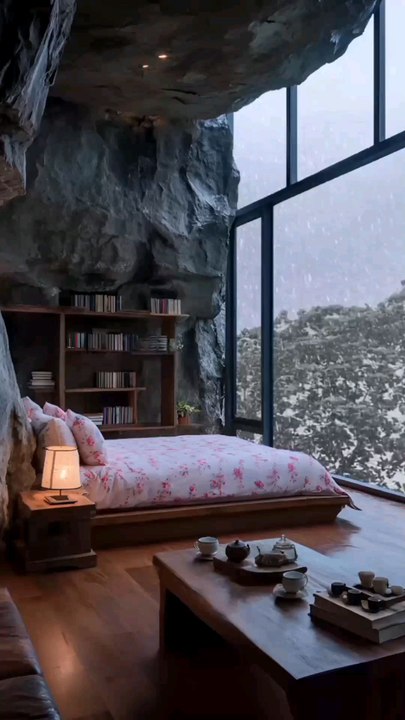 Modern Cave Resort Bedroom.