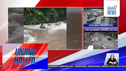 Motorcycle rider, muntik nang tangayin ng rumaragasang ilog | Unang Balita