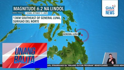 BREAKING NEWS – PHIVOLCS - Magnitude 6.2 na lindol, yumanig sa General Luna, Surigao del Norte | Unang Balita