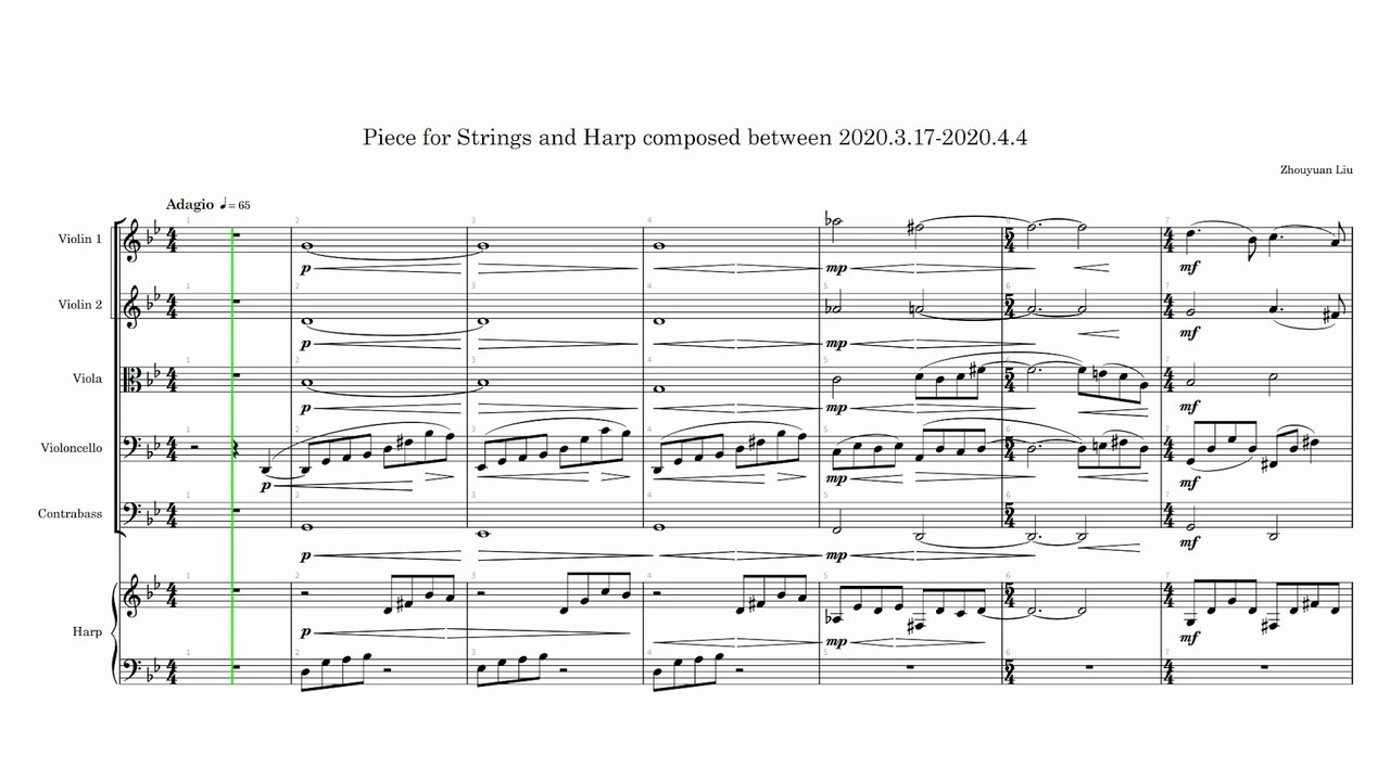 Piece for Strings and Harp composed between 2020.3.17-2020.4.4 (Horizontal complete score)