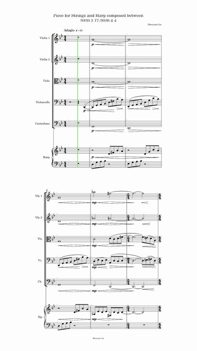 Piece for Strings and Harp composed between 2020.3.17-2020.4.4 (Vertical complete score)