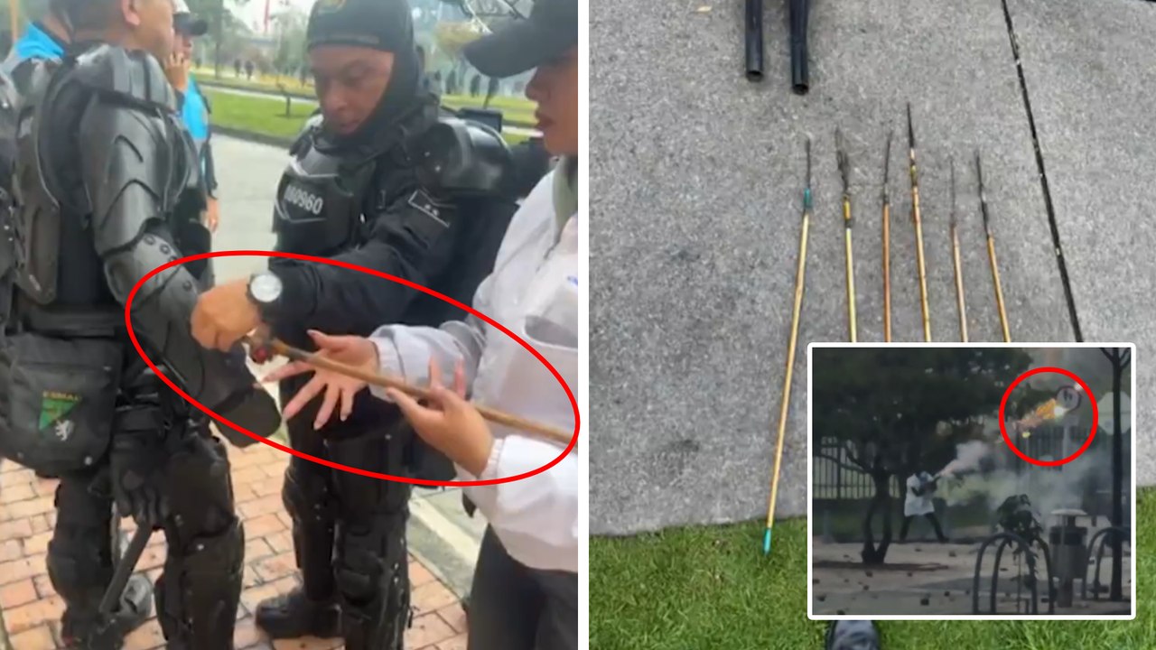 Vándalos atacaron a policías con flechas, artefactos, bengalas, piedras y palos en la calle 26