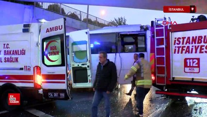 İstanbul'da çevik kuvvet otobüsü üst geçide çarptı: Araçta sıkışan polisi itfaiye kurtardı