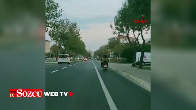 Motosiklet üzerinde köpeğiyle yolculuk yaptı; o anlar kamerada
