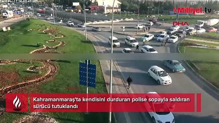 Kendisini durdurmak isteyen polise sopayla saldırdı! Suç dosyası kabarık