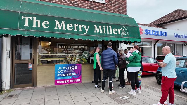 Watch as West Sussex village residents queue outside popular bakery for the final time after owner announces retirement