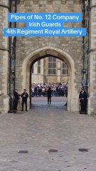 Pipes of No. 12 Company Irish Guards and 4th Regiment Royal Artillery leaving Windsor Castle during the Guard Change on 11th October.