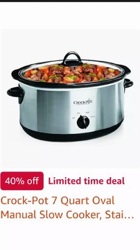 Crock-Pot 7 Quart Oval Manual Slow Cooker, Stainless Steel (SCV700-S-BR), Versatile Cookware for Large Families or Entertaining