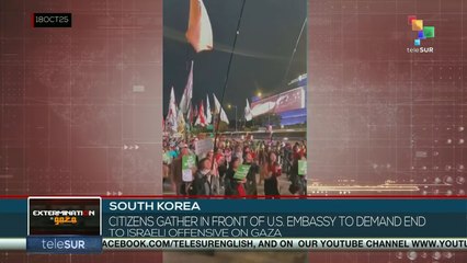 South Korea: Citizens gather in front of U.S. embassy to demand end to Israeli offensive on Gaza