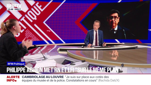Je l'invite à venir débattre avec nous , réagit Mathilde Panot (LFI) après après les propos de Philippe Aghion, prix Nobel d'économie qui mettait sur le même plan LFI et RN