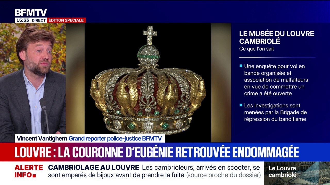 Cambriolage au Louvre: la couronne de l'impératrice Eugénie retrouvée endommagée