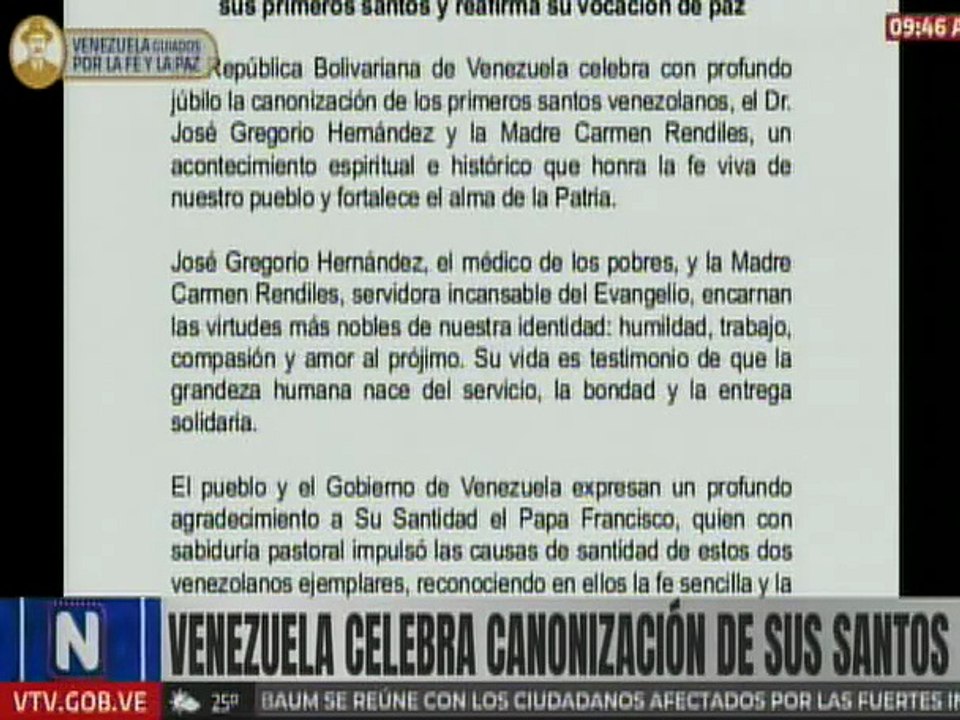 Comunicado | Venezuela celebra con fe y profundo júbilo la canonización de sus primeros Santos
