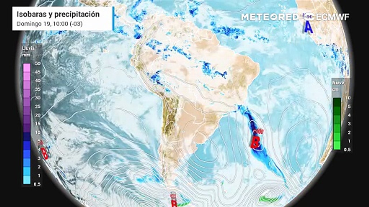 Pronóstico de isobaras y precipitación: Domingo 19 de octubre.