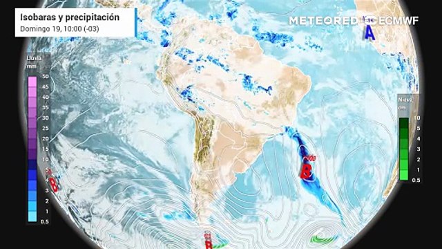 Pronóstico de isobaras y precipitación: Domingo 19 de octubre.