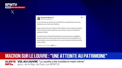 Vol au Louvre: sur X, Emmanuel Macron assure "qu'ils retrouveront les œuvres et les auteurs seront traduits en justice"