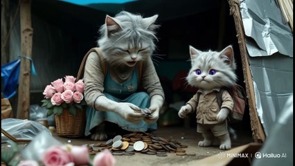 Poor Mama Cat Sells Flowers at Night to Feed Her Baby Kitten 🌧️💔