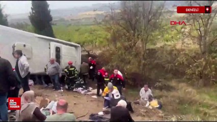 Denizli’de tur otobüsü devrildi