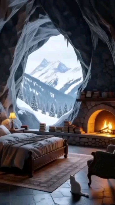 Cave Resort Bedroom with Fireplace.