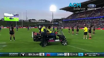 Mariota stretchered off. Footage: Nine