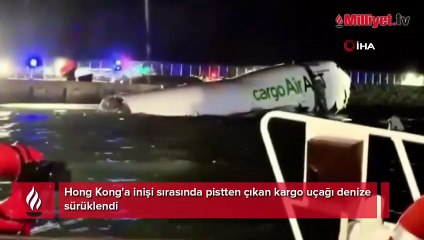 Hong Kong'da kargo uçağı pistten çıkıp denize düştü! Ölü ve yaralılar var