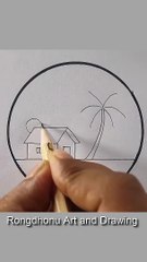 So Beautiful😍Scenery Drawing😍😍 Pencil #shorts - Rongdhonu Art and Drawing