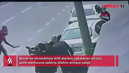 Drift cezasına sinirlendi, polise saldırdı! Silahını almaya kalktı