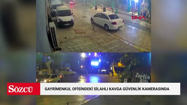 Gayrimenkul ofisindeki silahlı kavga güvenlik kamerasında