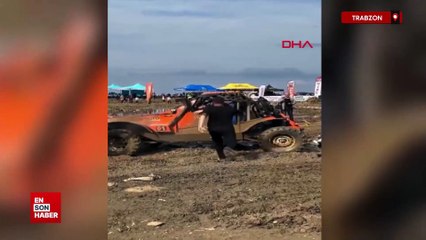 Trabzon'da off-road aracının takla atıp bitiş balonunu devirdi