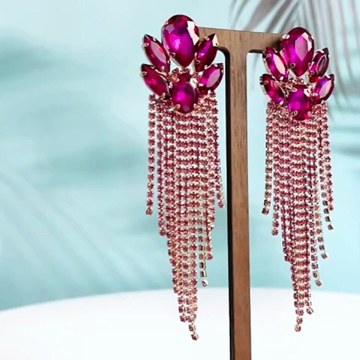 Shiny Glass Long Tassel Crystal Chain Drop Dangle Earrings For Women Luxury Elegant Party Wedding Femme Jewelry Ear