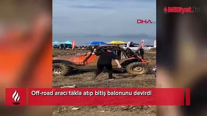 Off-road aracının takla atıp bitiş balonunu devirdiği anlar kamerada