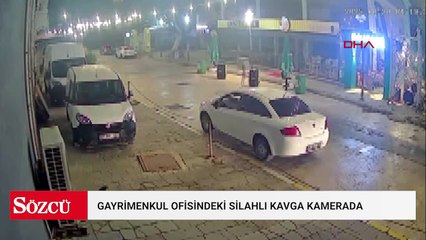 Gayrimenkul ofisindeki silahlı kavga güvenlik kamerasında