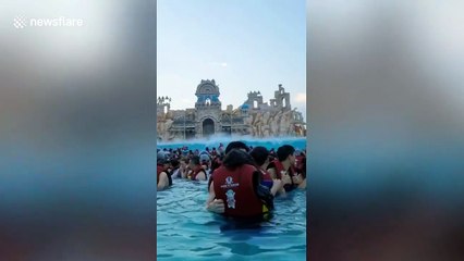 Une orque se pointe au milieu d'une piscine à vague...