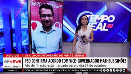 Vice-governador de Minas Gerais, Mateus Simões, troca Novo por PSD de Kassab | TEMPO REAL