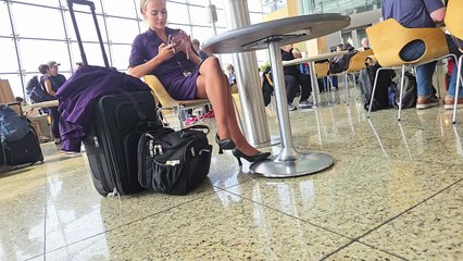 Elegant Delta Flight Attendant at Lunch