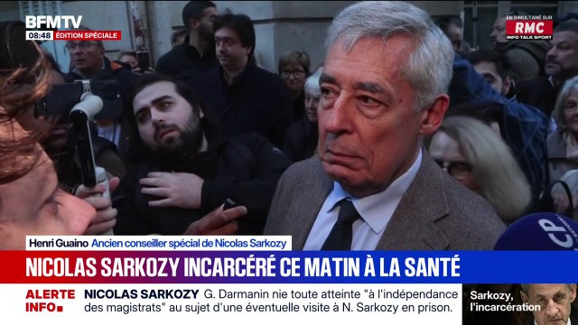 Henri Guaino, ancien conseiller de Nicolas Sarkozy, dit ressentir une énorme tristesse et de la honte pour (son) pays peu de temps avant l'incarcération de l'ancien président