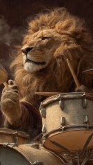 lion playing with drums