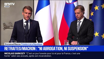 Emmanuel Macron rappelle "qu'il n'y a ni d'abrogation, ni de suspension" de la réforme des retraites
