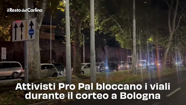 Attivisti Pro Pal bloccano i viali durante il corteo a Bologna: il video