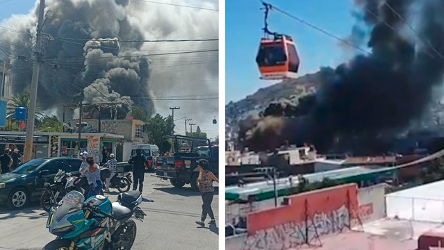 Incendio en Ecatepec sorprende a usuarios del Mexicable; fábrica de colchones se incendió en Edomex